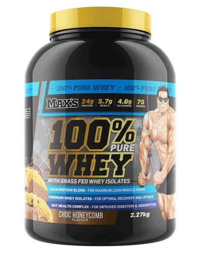 100% Pure Whey label by Max's Protein side view