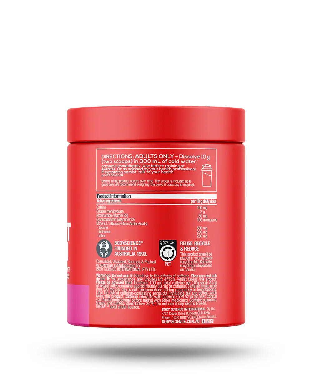 BSc K-OS advanced pre-workout powder packaging