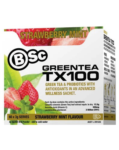 BSc Supplements Green Tea TX100 with ingredients close-up