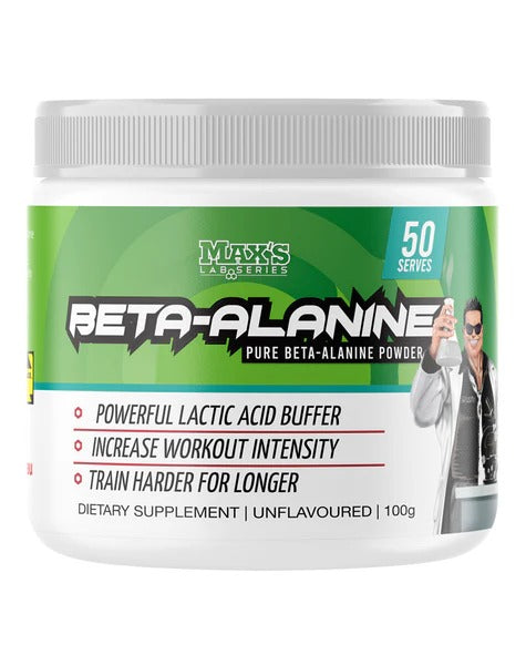 Beta Alanine by Max's supplement tub front view