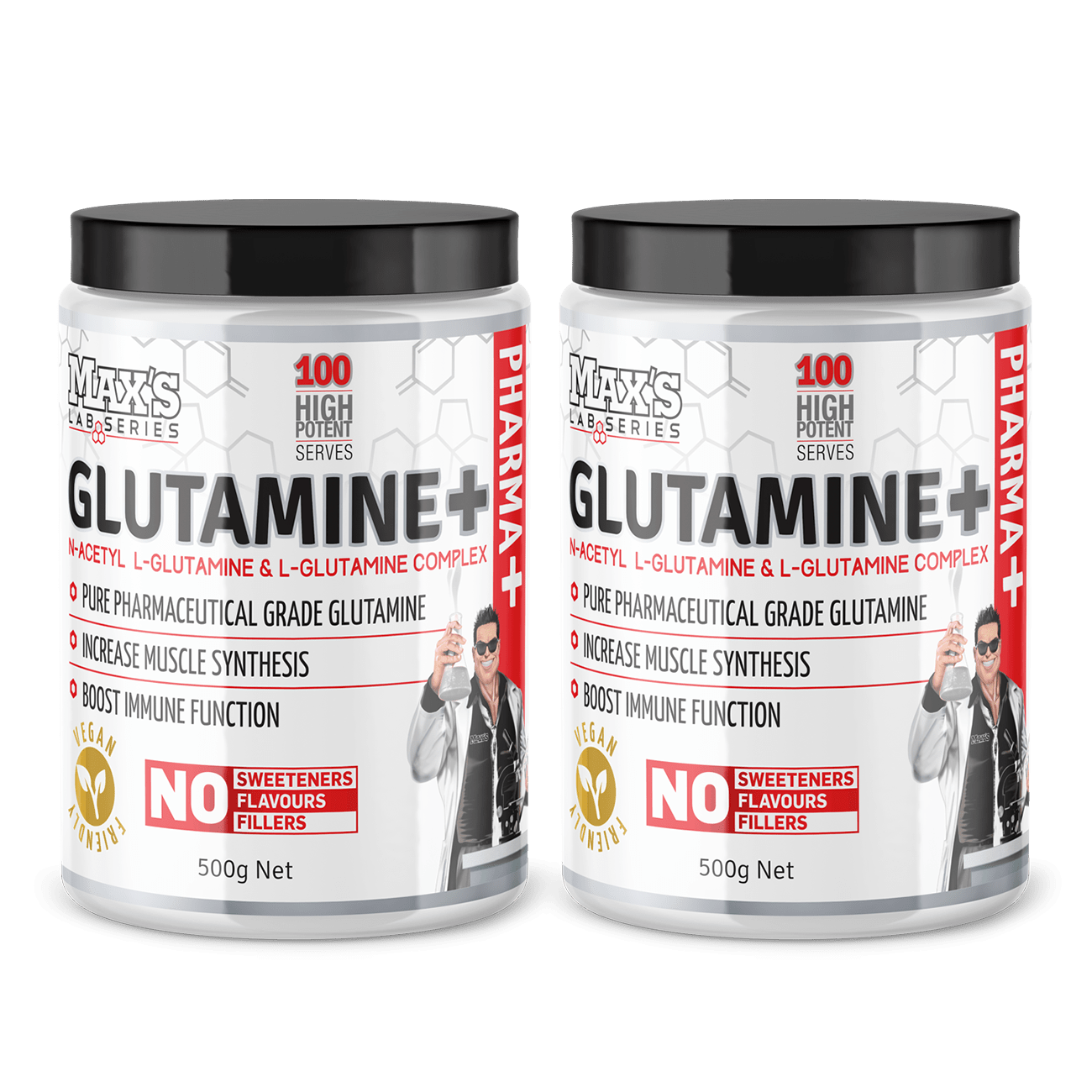 Glutamine+ Twin Pack by Max's — front label view