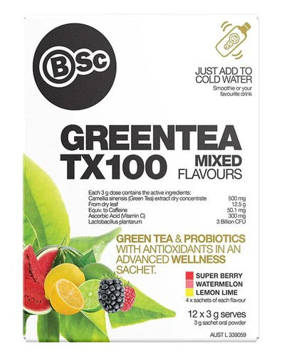 Green Tea TX100 label by BSc Supplements side view