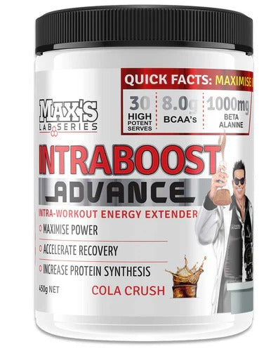 Intraboost Advance label by Max’s Protein side view