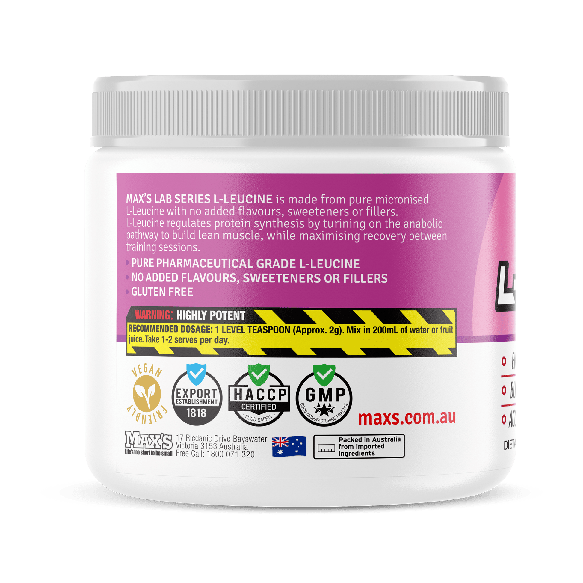 L-Leucine by Max's — essential BCAA for lean muscle support