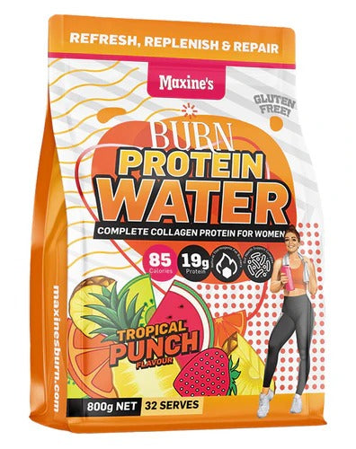 MAXINE'S Burn Protein Water bottle on white background