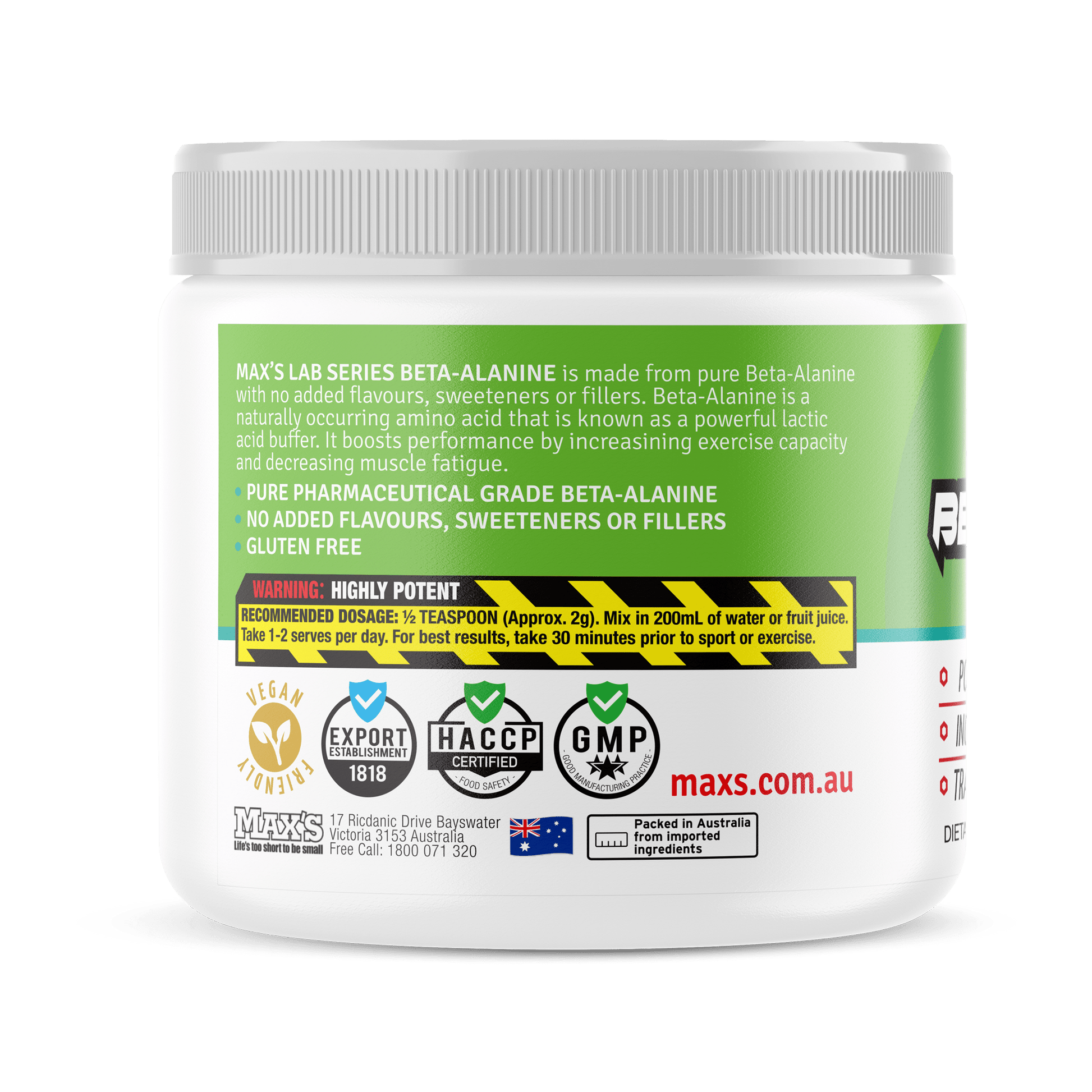 Max's Lab Series Beta-Alanine — endurance and power performance supplement