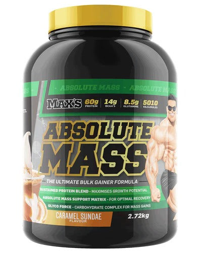 Max's Protein Absolute Mass powder scoop close-up