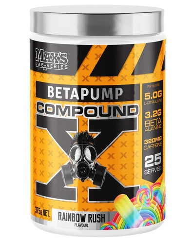 Max’s Protein Betapump Compound X tub close-up