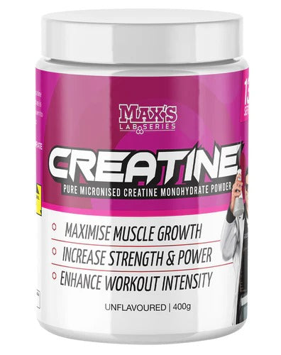 Max’s Protein Creatine Monohydrate container close-up