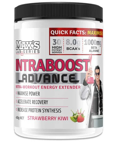 Max’s Protein Intraboost Advance tub close-up