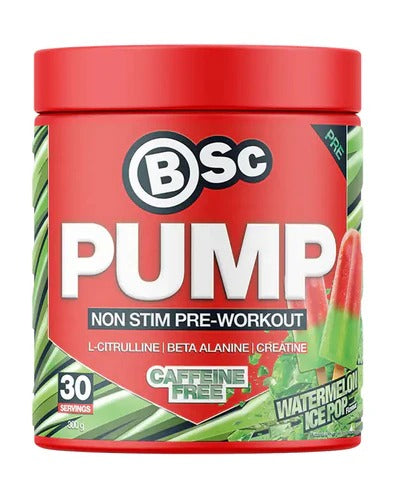 PUMP Non-Stim Pre-Workout label by BSc Supplements side view