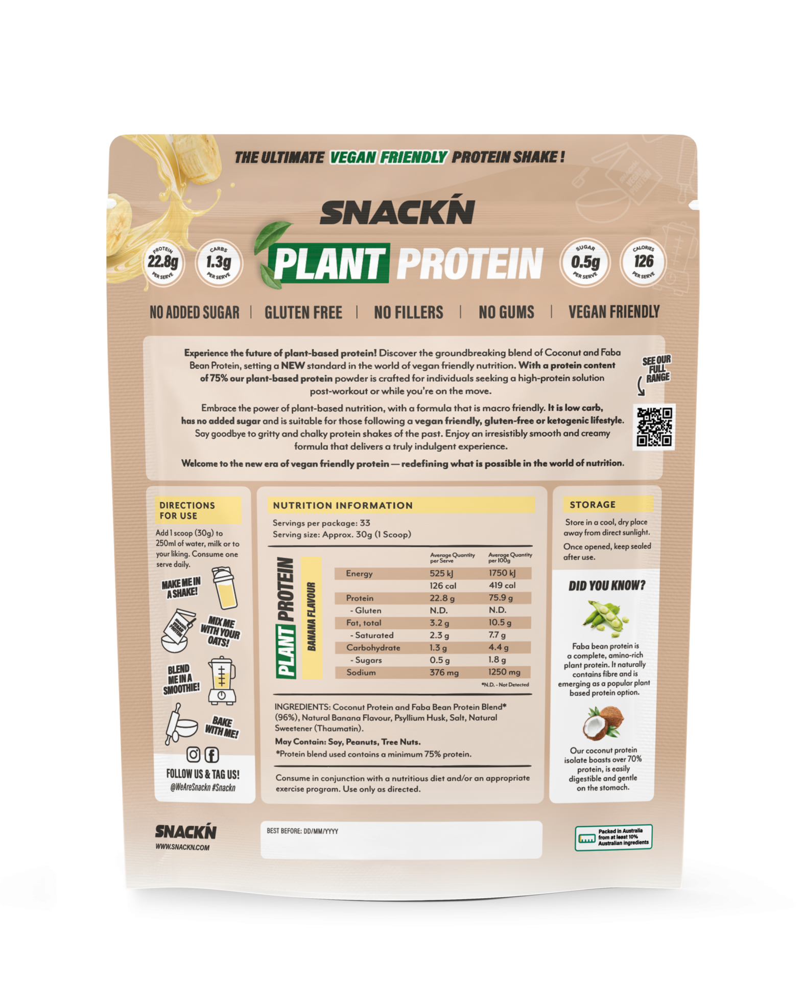 SnackN Plant Protein Banana 1kg
