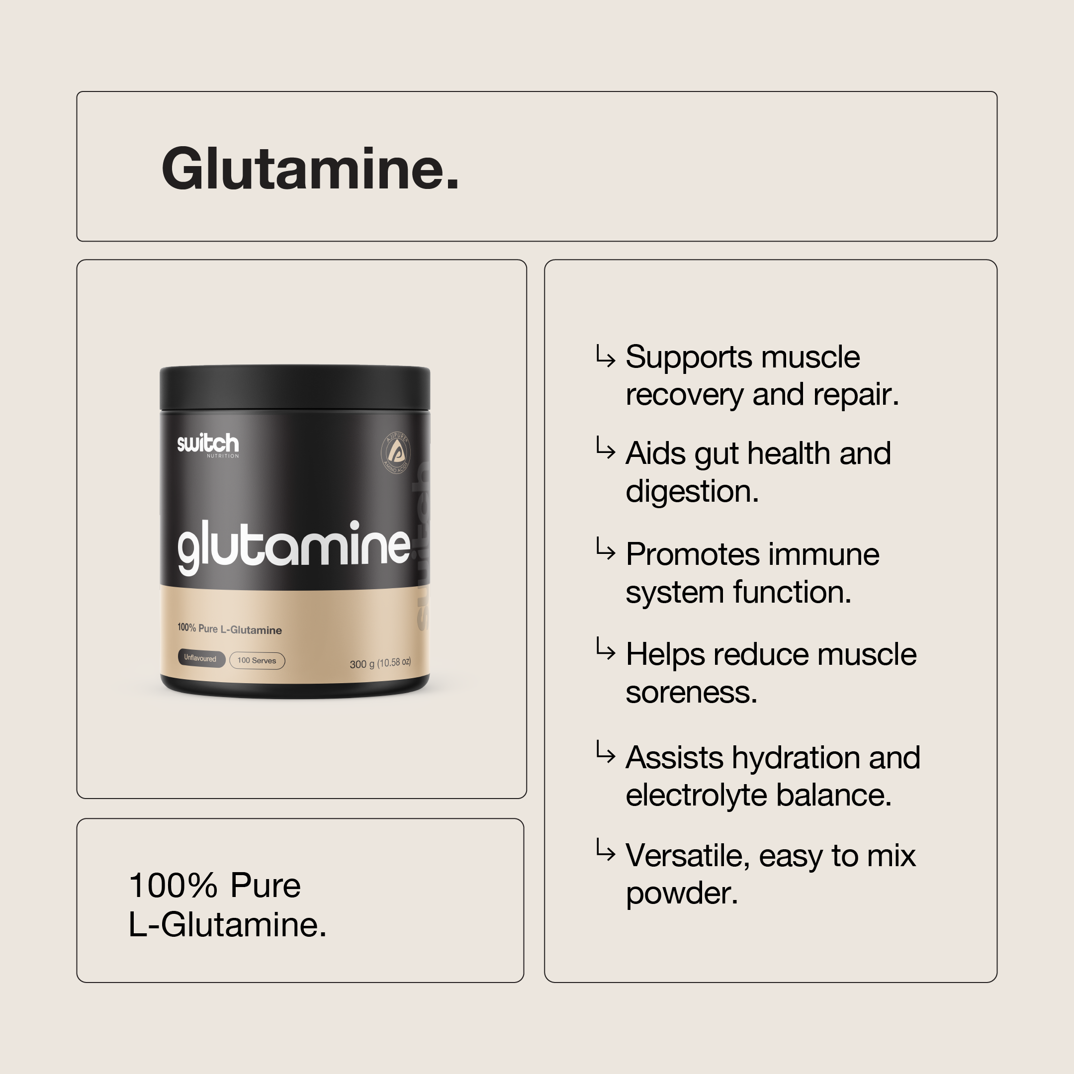 Glutamine 300g by Switch Nutrition