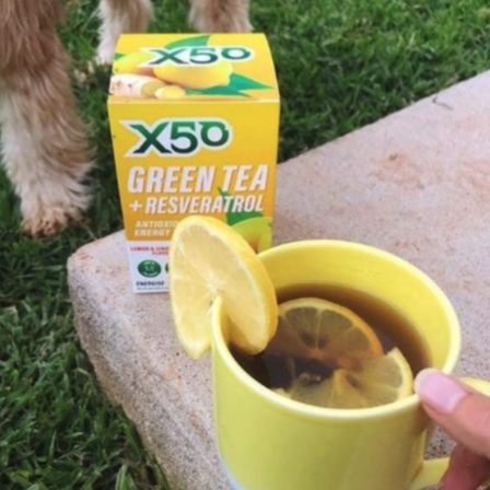 X50Lifestyle Lemon & Ginger Green Tea cup with tea bag inside