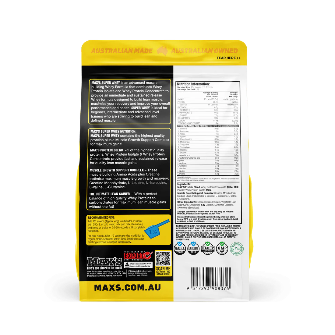 Max's Super Whey 1.8kg